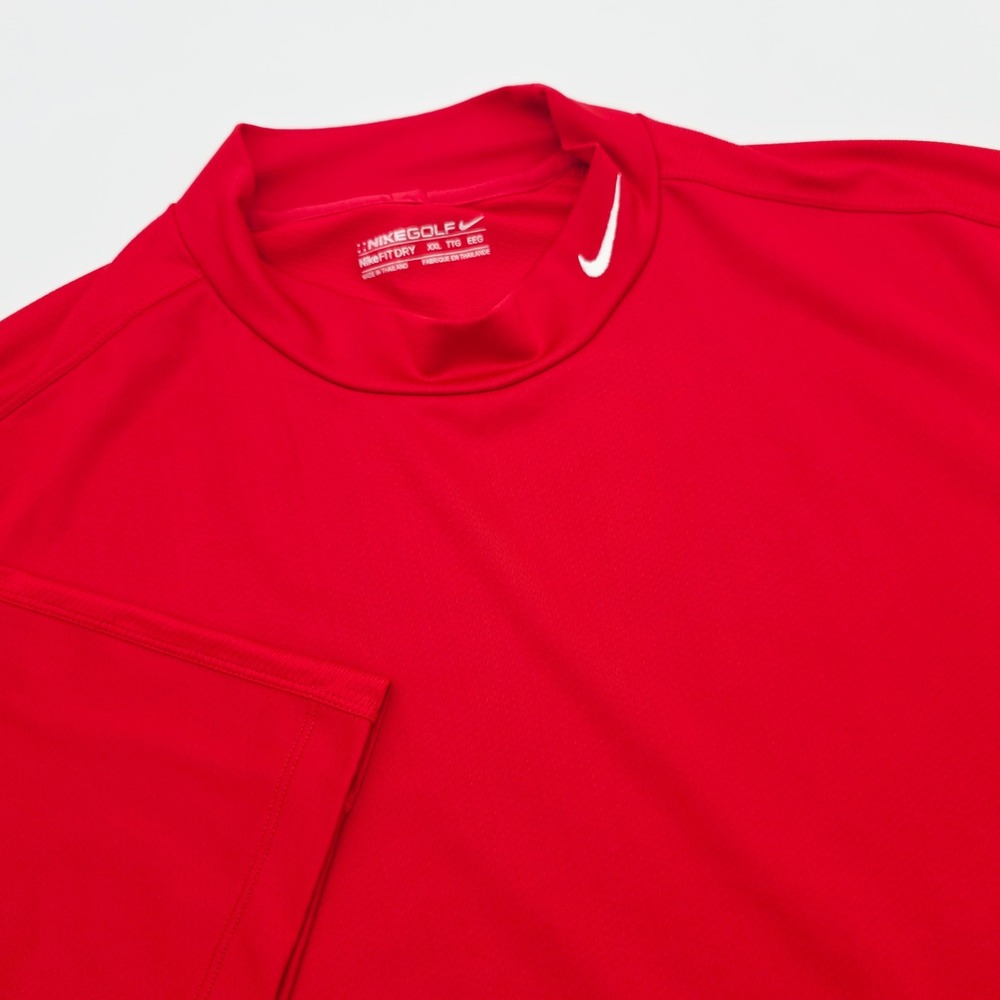 Nike Golf Fit Dry Mock Neck Shirt Men XXL Red Short Sleeve Swoosh Logo 267458